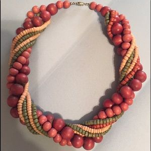 Multi colored wooden bead necklace